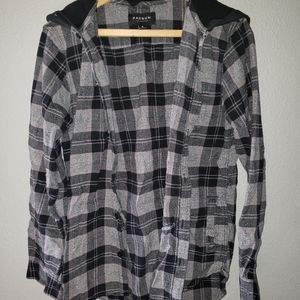 Black and Grey Hooded Pacsun Flannel